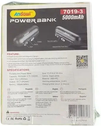 Andowl Mini 7019-3 Power Bank 5000mAh Μαύρο