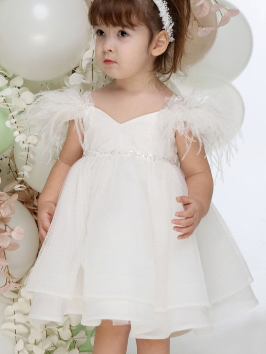 Mi Chiamo Baptism Dress White Feathers