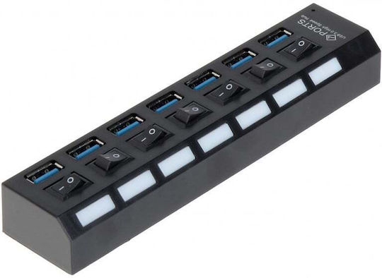 Usb Хъб Hb6 3.0 Висока Скорост 7 Порта Usb 3.0 On Off Бутон Високоскоростна Usb 3.0 Връзка Външен Захранващ Адаптер