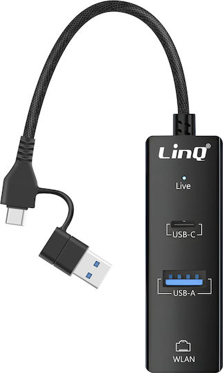 Linq 3-in-1 USB-C Hub USB 2.0 USB-C Stromversorgung Ethernet Rj45 Schwarz