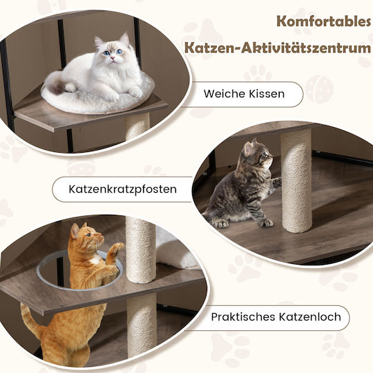 Costway Cat Desk Built-In Cabinet & Hole & Pet Eyes Pv10389gr