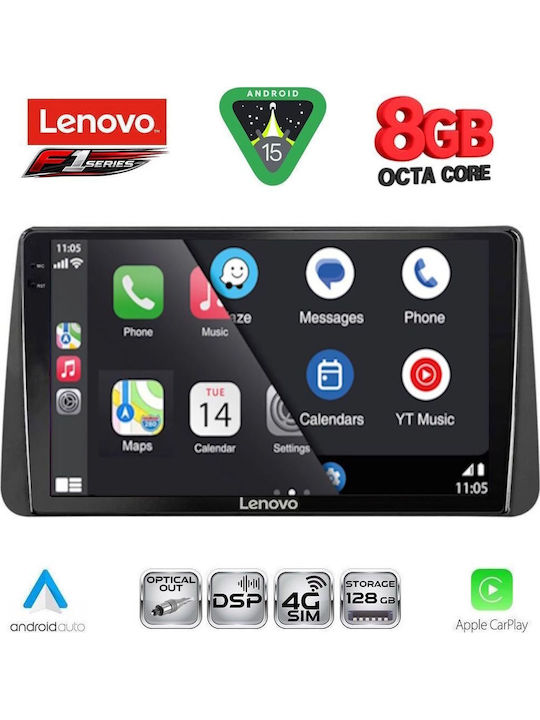 Lenovo Car Audio System for Fiat Tipo 2018-2023 (Bluetooth/USB/WiFi/GPS/Apple-Carplay/Android-Auto) with Touch Screen 9"