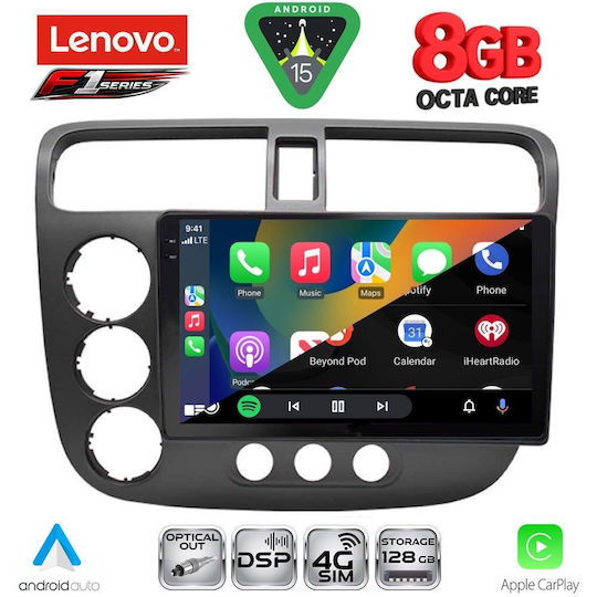 Lenovo Ηχοσύστημα Αυτοκινήτου για Honda Civic 2001-2006 (Bluetooth/USB/WiFi/GPS/Apple-Carplay/Android-Auto) με Οθόνη Αφής 9"