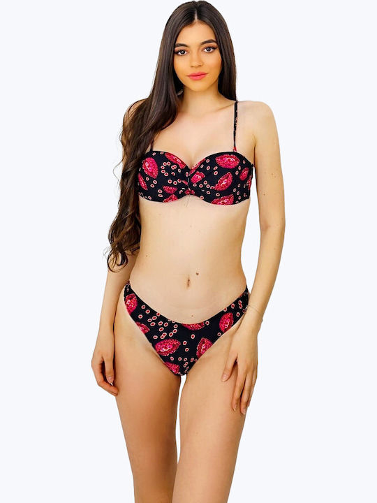 Set Bikini Set De Bikini Push Up Talie Înaltă Negru