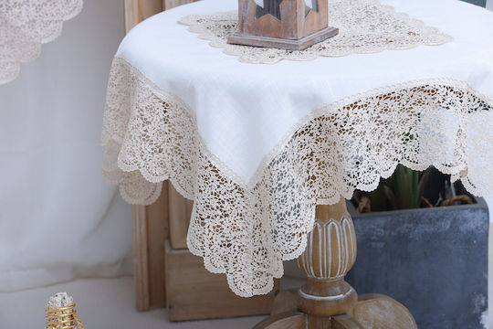 Liolios Home Tablecloth with Embroidery Set 3pcs Qz1600053 Cappuccino