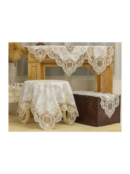 Liolios Home Runner Linen with Embroidery Set 3pcs Pls-tb1101 Lt Coffee