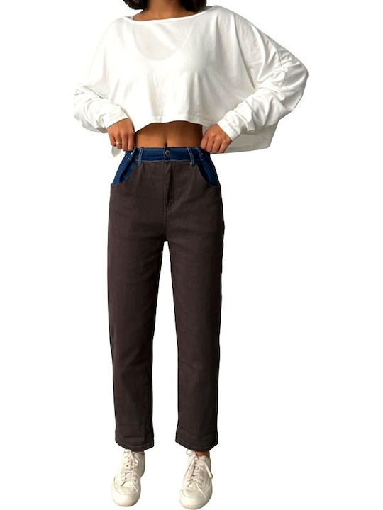 Ψηλόμεσο Γυναικείο Jean Παντελόνι σε Boyfriend Εφαρμογή Brown