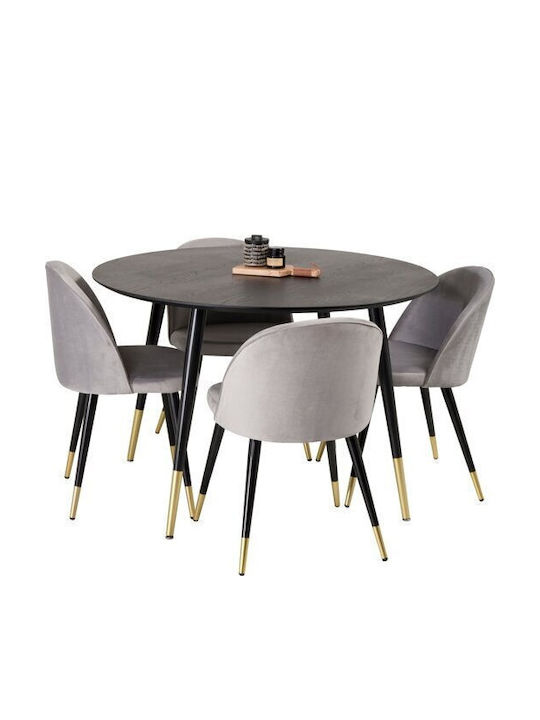 Dallas 104 Round Table Dining Room Wooden Black Velvet-Black Metal 75x75cm