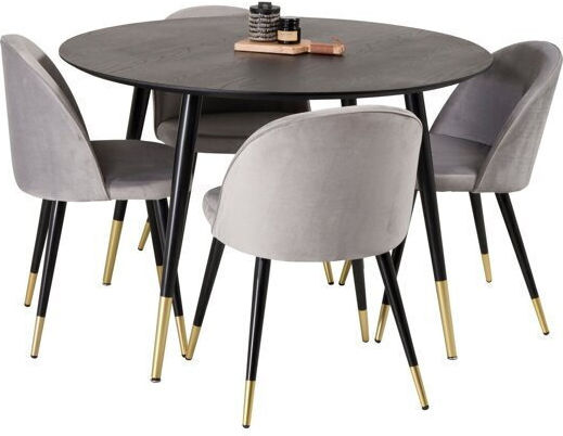 Dallas 104 Round Table Dining Room Wooden Black Velvet-Black Metal 75x75cm