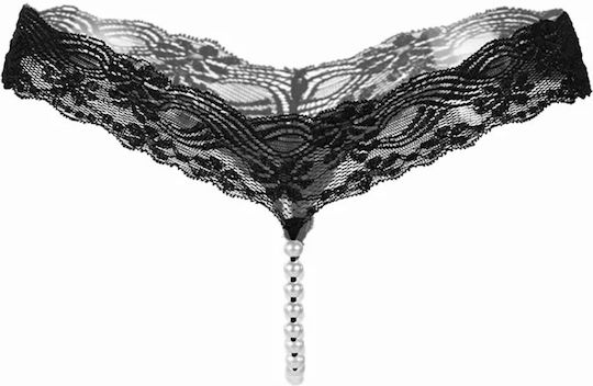 Sexy Pearl Lace Transparent Thong Black