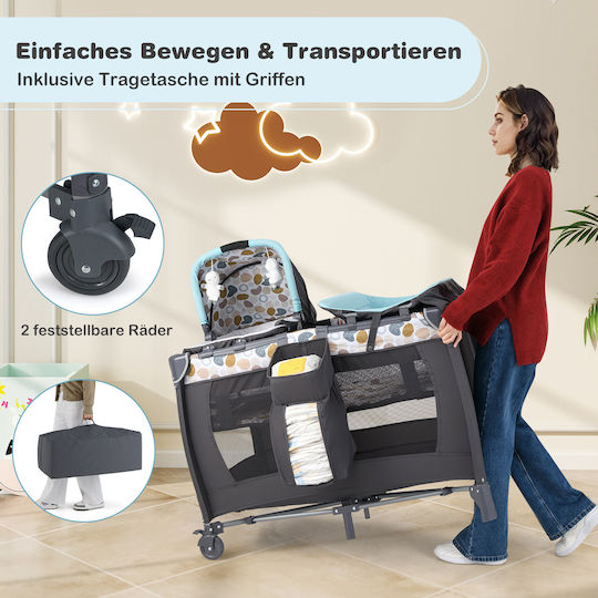 Costway Playpen with Changing Table & Mattress Blue 74x106cm