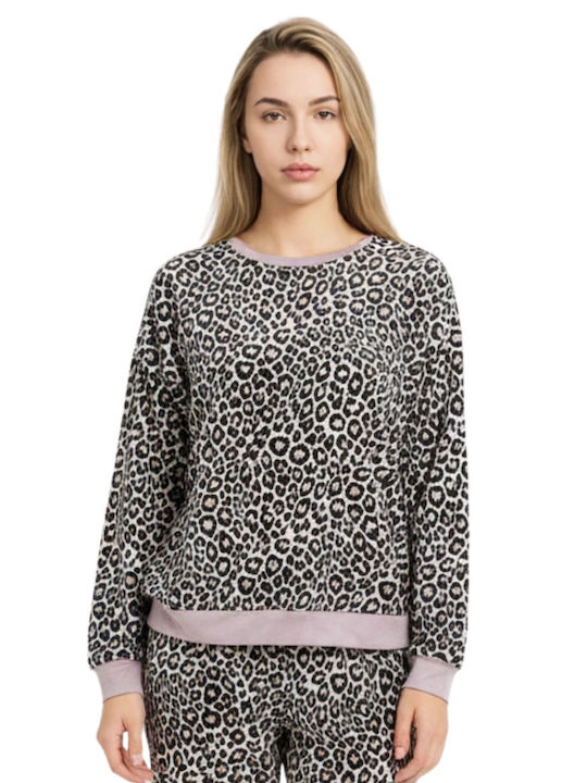 Lovelx Homewear Χειμερινό Γυναικείο Σετ Πιτζάμας Λεοπάρ-λιλά Lovelx Homewear Χειμερινό Γυναικείο Σετ Πιτζάμας Λεοπάρ-λιλά