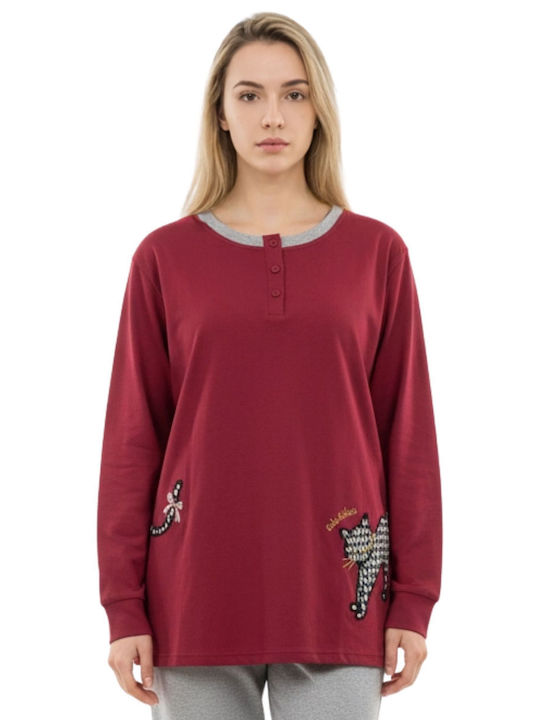 Lovelx Homewear Χειμερινό Γυναικείο Σετ Πιτζάμας Βαμβακερό Μπορντό Lovelx Homewear Χειμερινό Γυναικείο Σετ Πιτζάμας Βαμβακερό Μπορντό