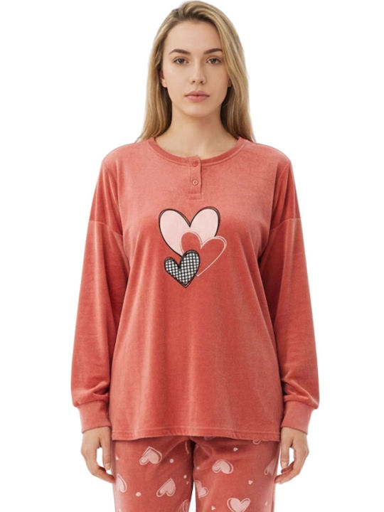Lovelx Homewear Χειμερινό Γυναικείο Σετ Πιτζάμας Πορτοκαλί Lovelx Homewear Χειμερινό Γυναικείο Σετ Πιτζάμας Πορτοκαλί