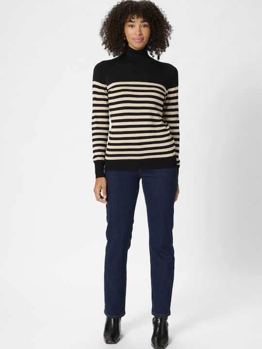 Damen Bluse Rollkragenpullover Gestreift Black