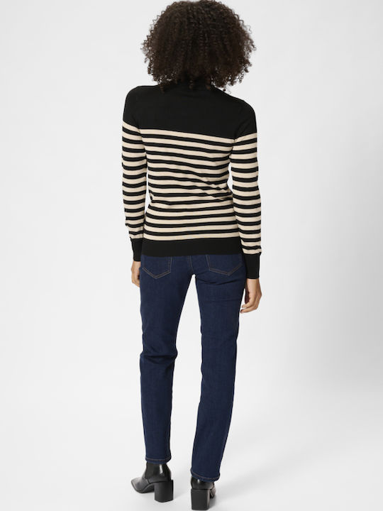 Damen Bluse Rollkragenpullover Gestreift Black