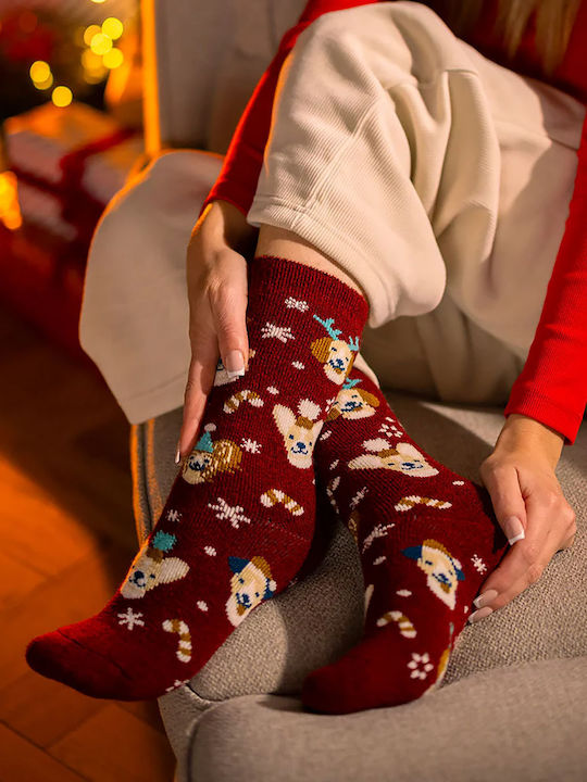Heat Holders Women's Christmas Socks Burgundy