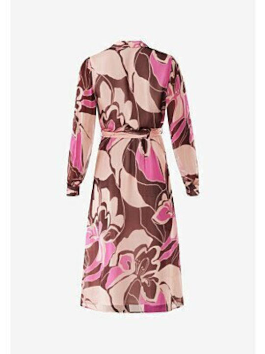 Summer Midi Shirt Dress Long Sleeve Pink