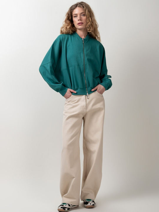 Women's Cardigan with Zipper Green