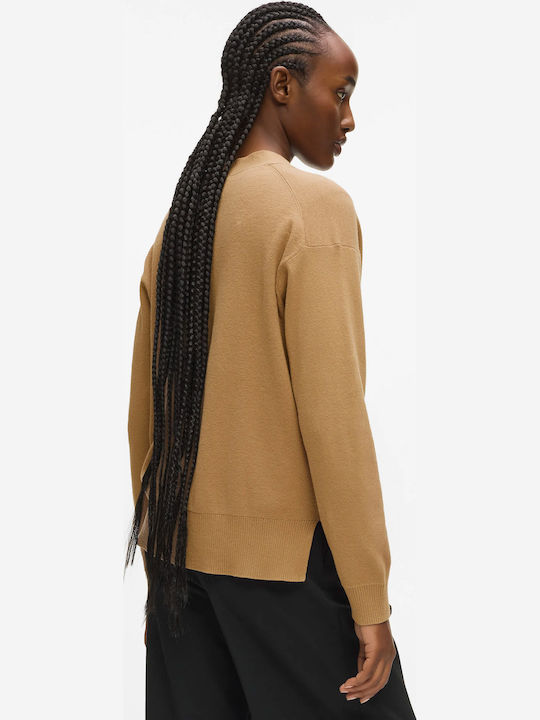 Gestrickte Damen Strickjacke mit Knöpfen Beige
