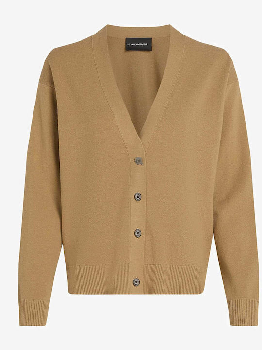 Gestrickte Damen Strickjacke mit Knöpfen Beige