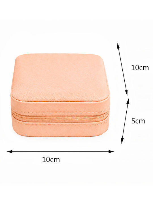 Θήκη Κοσμημάτων Φορητή Ταξιδιωτική 10×10×5cm Pu-δέρμα — Σκουλαρίκια Κολιέ Δαχτυλίδια Βραχιόλια Peach Sn00004