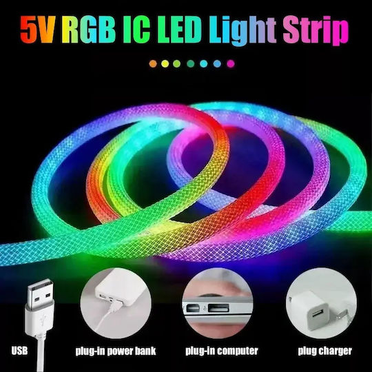 Waterproof LED Strip USB 5V RGB Light 2m Neon Flex with Power Supply & Remote Control