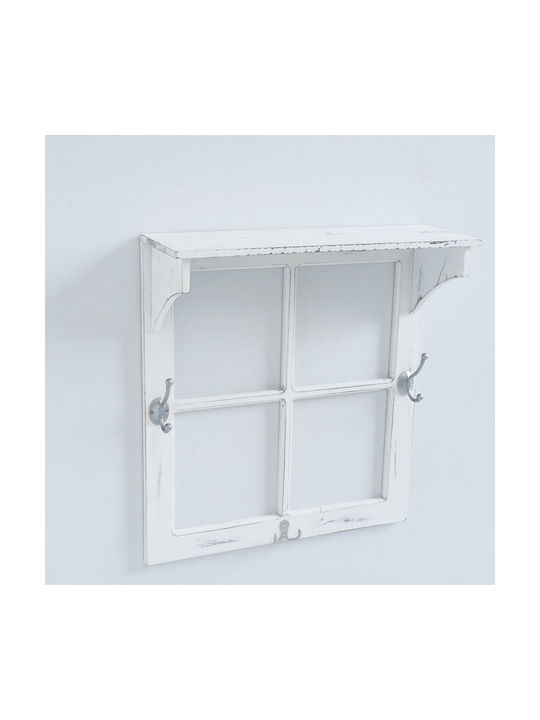 MSA Set Wooden Wall Hangers Window Shelf 12 Hooks Castle 50x20x55cm Beige White