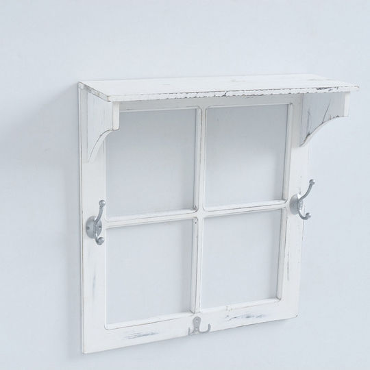 MSA Set Wooden Wall Hangers Window Shelf 12 Hooks Castle 50x20x55cm Beige White