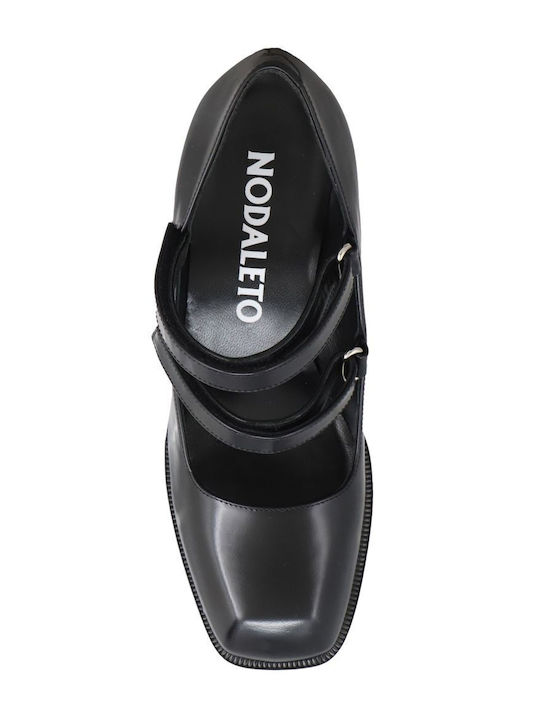 Leder Pumps mit Chunky hohem Absatz Schwarz