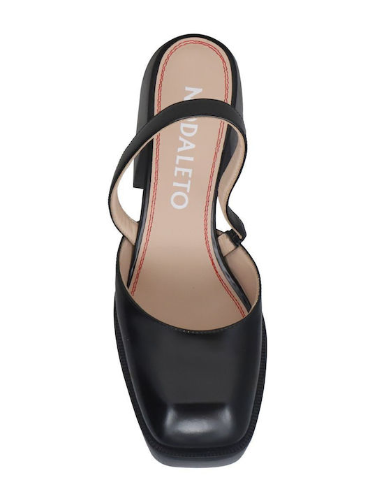 Leder Pumps mit Chunky hohem Absatz Schwarz
