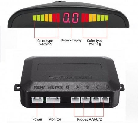 Set Senzori Parcare Detector Parktronic Display Monitor Radar 4 Senzori Albi