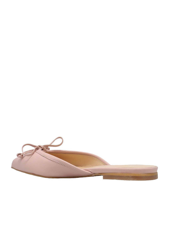 Flat Δερμάτινα Mules σε Ροζ Χρώμα