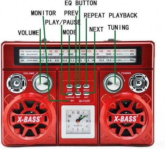 FOX385096 Retro cu Bluetooth și USB Roșu