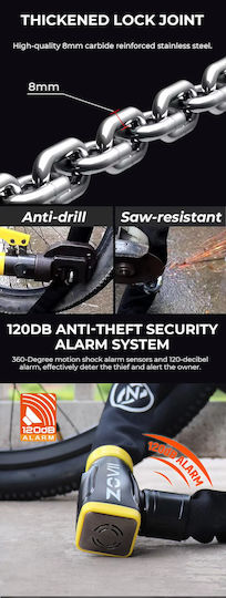 Zovii Motorcycle Chain Lock Motorcycle Chain Lock with Alarm