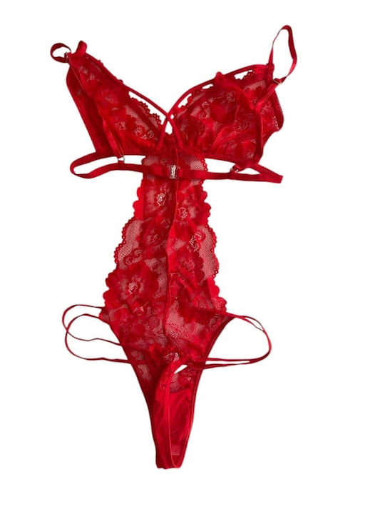 Freemove Sexy Bodysuit Rot Tanga String Spitze 18507
