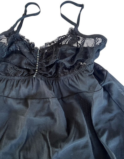 Freemove Sexy Schwarzes Negligé Tanga String mit Spitze Spinne 18606