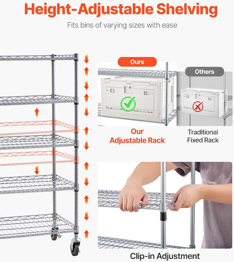Vevor Kitchen Trolley 5 Tiers Silver