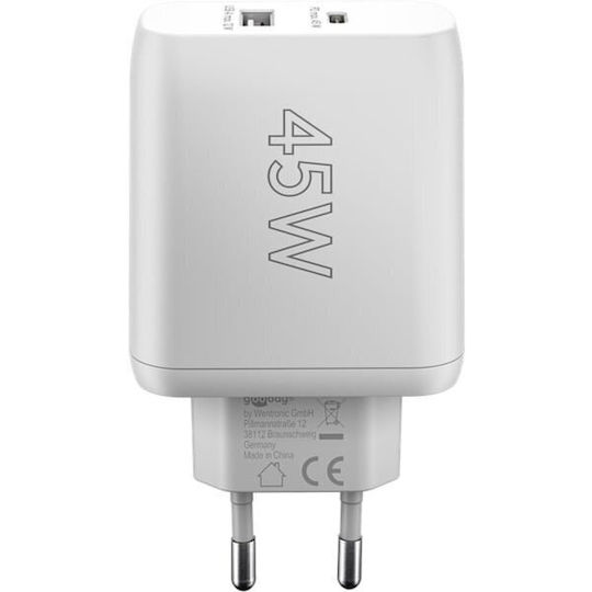 Goobay Φορτιστής Χωρίς Καλώδιο με Θύρα USB-A και Θύρα USB-C 45W Power Delivery Λευκός (65412)