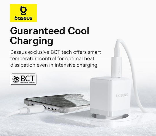 Baseus Baseus Handyladegerät mit USB-C Anschluss und USB-C - Lightning Kabel 20W Stromlieferung Weiß (Palm)