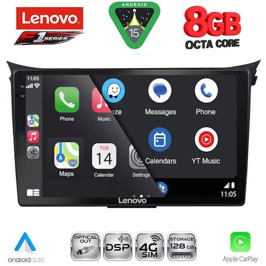 Lenovo Ηχοσύστημα Αυτοκινήτου για Hyundai i30 2012-2017 (Bluetooth/USB/WiFi/GPS/Apple-Carplay/Android-Auto) με Οθόνη Αφής 9"