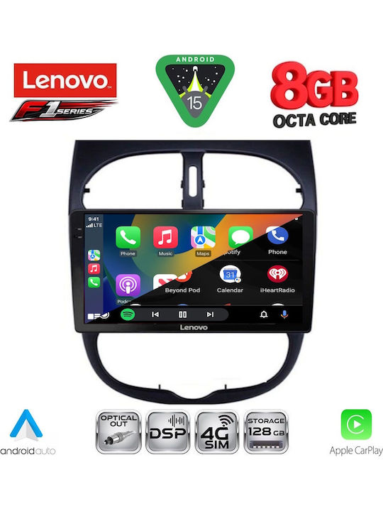 Lenovo Car Audio System for Peugeot 206 1998-2006 (Bluetooth/USB/WiFi/GPS/Apple-Carplay/Android-Auto) with Touch Screen 9"