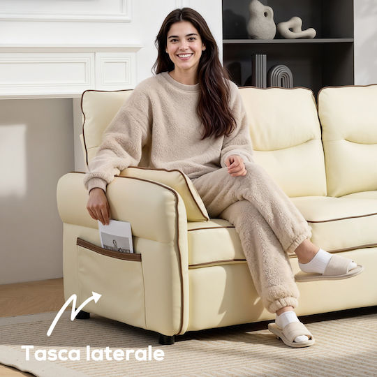Dreisitzer Sofa Künstliches Leder Beige 190x83x90cm