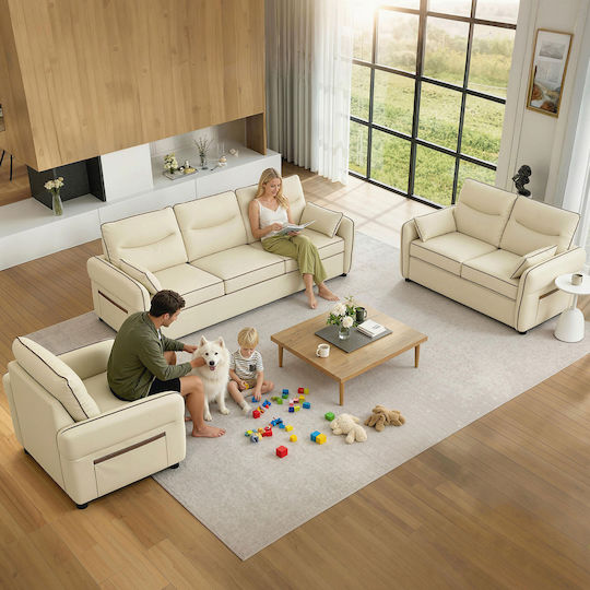 Dreisitzer Sofa Künstliches Leder Beige 190x83x90cm