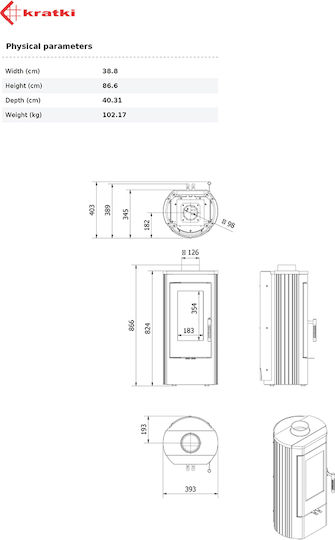 Kratki Ecodesign Чугун Печка на дърва 6кВт