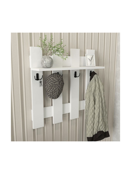 UnicUtil Agățătoare De Perete Din Lemn Cu 8 Compartimente Albă 70x18x70cm