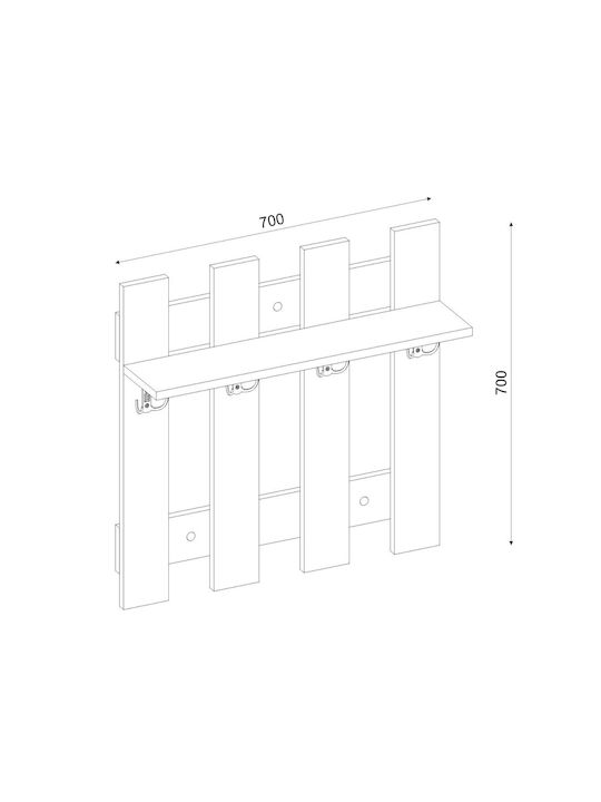 UnicUtil Agățătoare De Perete Din Lemn Cu 8 Compartimente Albă 70x18x70cm