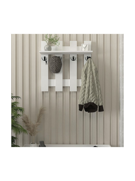 UnicUtil Agățătoare De Perete Din Lemn Cu 8 Compartimente Albă 70x18x70cm