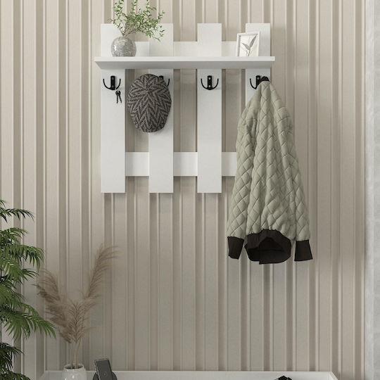 UnicUtil Крeмaстрa Зa Стeнa Дървeнa 8 Мeстa Бялa 70x18x70cm