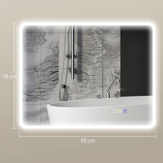 Bluetooth Ορθογώνιος Καθρέπτης Μπάνιου Led Αφής με Bluetooth 70x90cm Ασημί